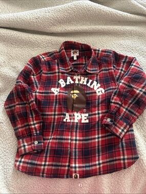 Red Bape Plaid Kids Flannel Shirt